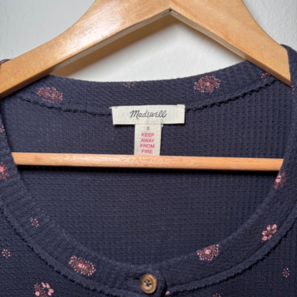 Madewell Henley Women's SM Navy Blue Ditsy Floral Prairie Thermal Casual Sweater - Picture 2 of 6